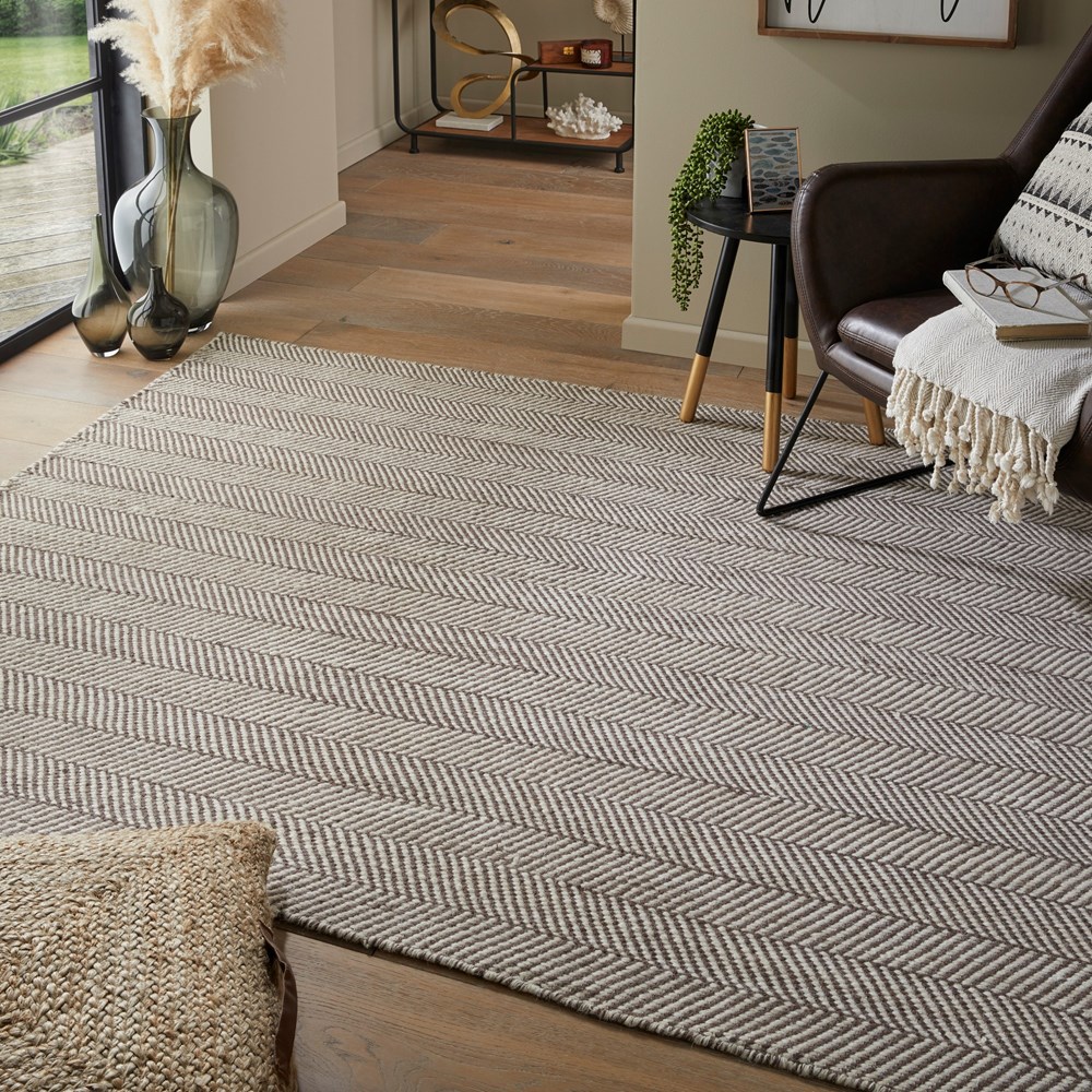 Cotswold Natural COTW01 Wool Herringbone Rugs in Grey